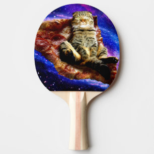 Raquette De Ping Pong Space cat couché sur une pizza