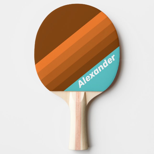 Raquette De Ping Pong Sport Desert Teal Rayures avec Nom (Devant)