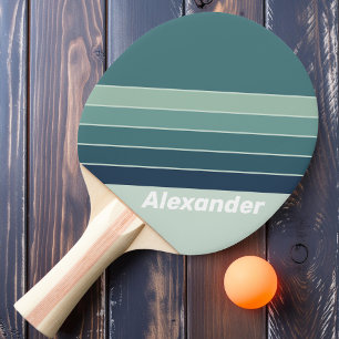 Raquette De Ping Pong Sport Ocean Vert Nostalgique Rayé avec Nom