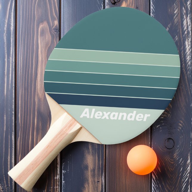 Raquette De Ping Pong Sport Ocean Vert Nostalgique Rayé avec Nom (Créateur téléchargé)