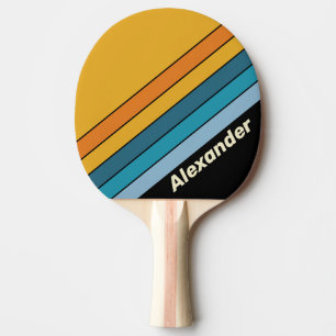 Raquette De Ping Pong Sport rayures noir arc-en-ciel avec nom