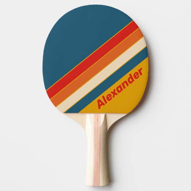 Raquette De Ping Pong Sport Rétro Moutarde Rayé avec Nom (Devant)
