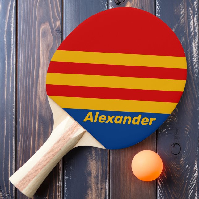 Raquette De Ping Pong Sport Rétro Rayures Chaleureuses avec Nom (Créateur téléchargé)
