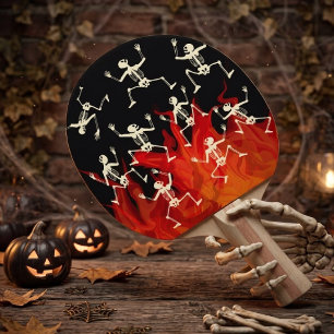 Raquette De Ping Pong Squelettes dansants en flammes pour Halloween