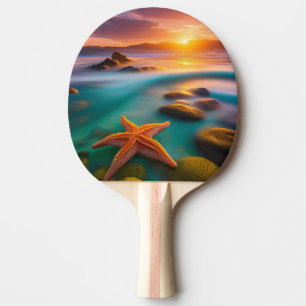 Raquette De Ping Pong Starfish sur la plage à Sunrise