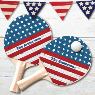 Raquette De Ping Pong Stars Stripes Drapeau Américain Rustique Bois Patr