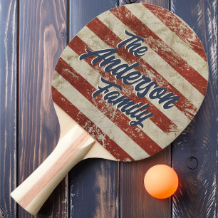 Raquette De Ping Pong Stars & Stripes Vintage Nom de famille