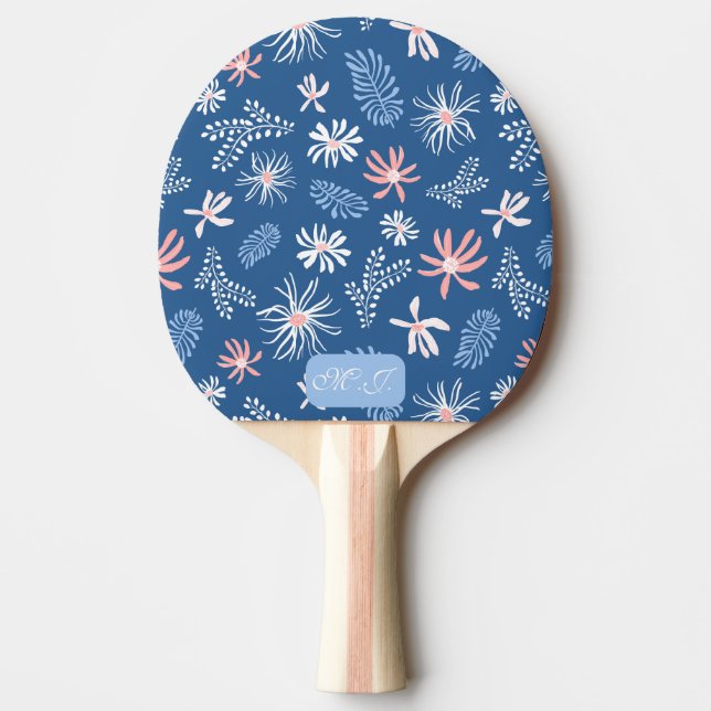 Raquette De Ping Pong Style personnel unique, bleu et rose floral (Devant)