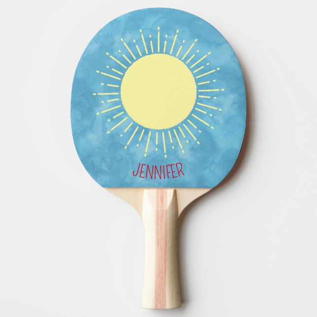 Raquette De Ping Pong Sunshine Jaune Dans Ciel Bleu Nom Personnalisé (Devant)