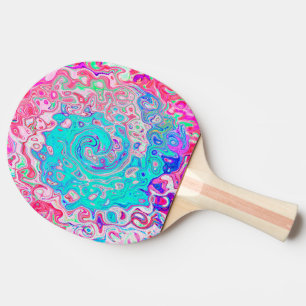 Raquette De Ping Pong Super Aqua Blue et rose Abstrait Retro Swirl