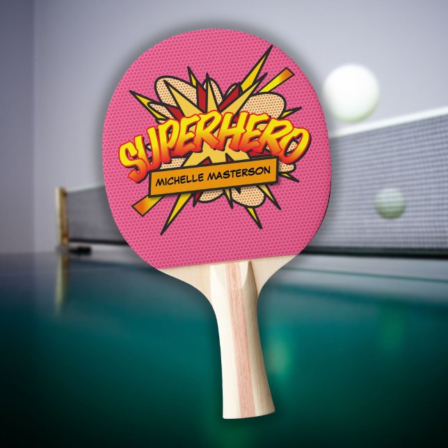 Raquette De Ping Pong Superhéros rose Personnalisé Funny Cool (Créateur téléchargé)