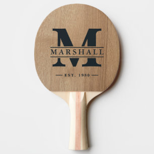 Raquette De Ping Pong Superposition de monogramme et de nom en bois de b
