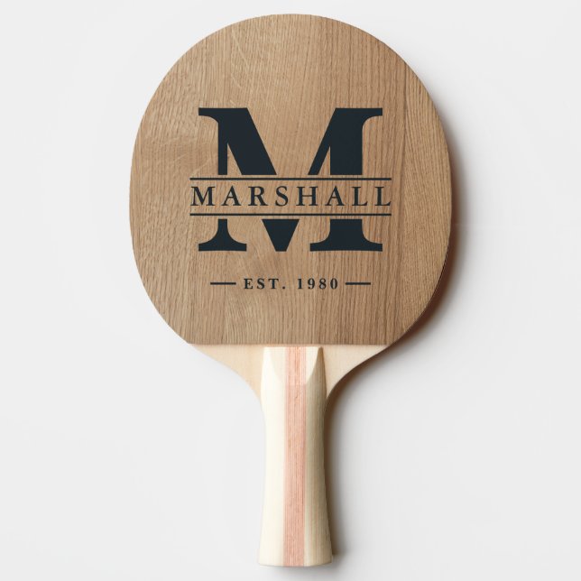Raquette De Ping Pong Superposition de monogramme et de nom en bois de b (Dos)