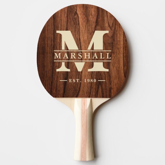 Raquette De Ping Pong Superposition de monogramme et de nom en bois de c (Dos)
