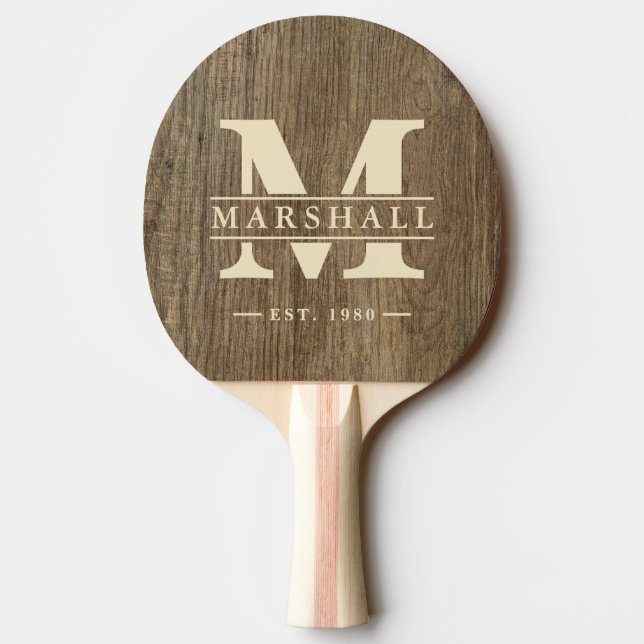 Raquette De Ping Pong Superposition de monogramme et de nom en bois de h (Dos)