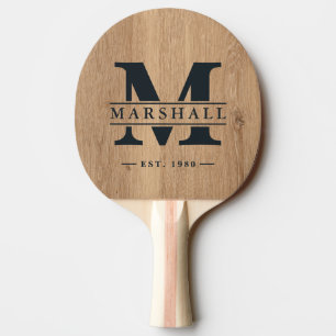 Raquette De Ping Pong Superposition de monogramme et de nom en bois de t
