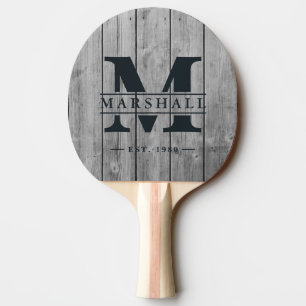 Raquette De Ping Pong Superposition de monogramme et de nom en bois gris
