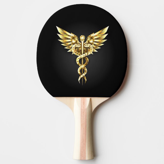 Raquette De Ping Pong Symbole caducee polygonale en or (Devant)