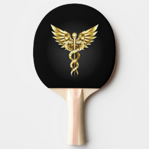 Raquette De Ping Pong Symbole caducee polygonale or