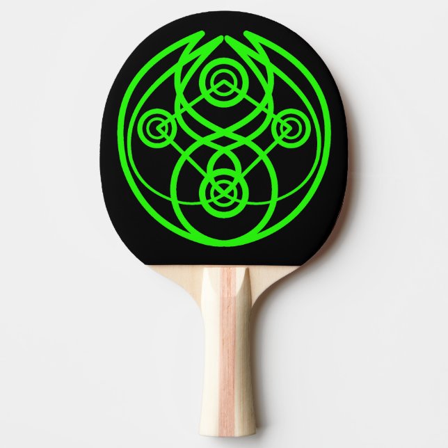 Raquette De Ping Pong Symbole circulaire et linéaire vert électrique (Devant)