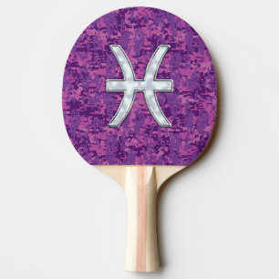Raquette De Ping Pong Symbole de Pisces Zodiac sur Fuchsia Digital Camo