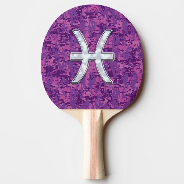 Raquette De Ping Pong Symbole de Pisces Zodiac sur Fuchsia Digital Camo (Dos)