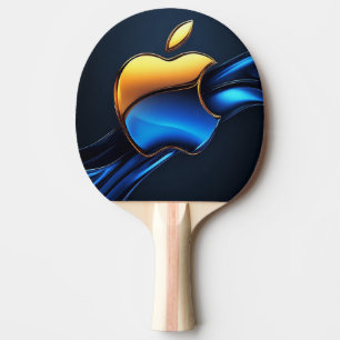 Raquette De Ping Pong Symbole de pomme or bleu avec détails abstraits fl