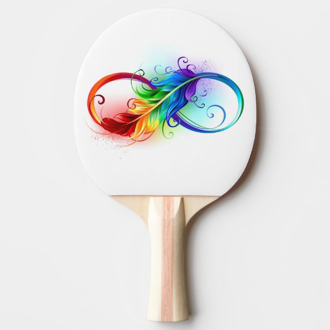 Raquette De Ping Pong Symbole d'infini avec plume arc-en-ciel (Devant)