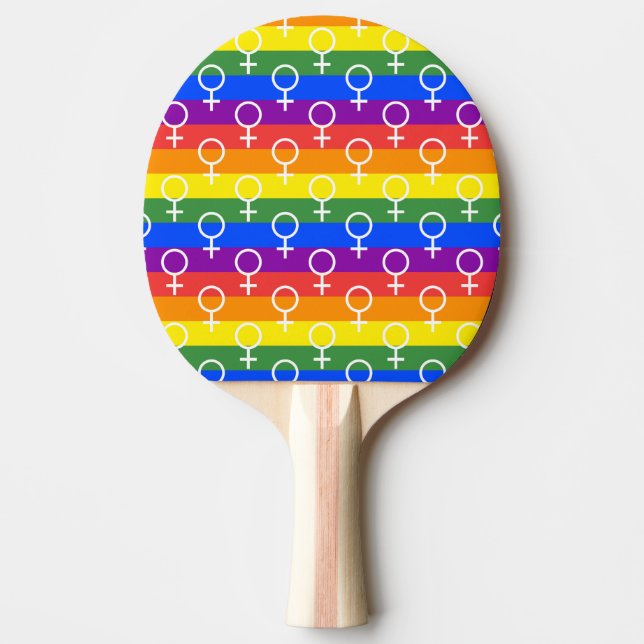 Raquette De Ping Pong Symbole féminin Motif arc-en-ciel (Devant)