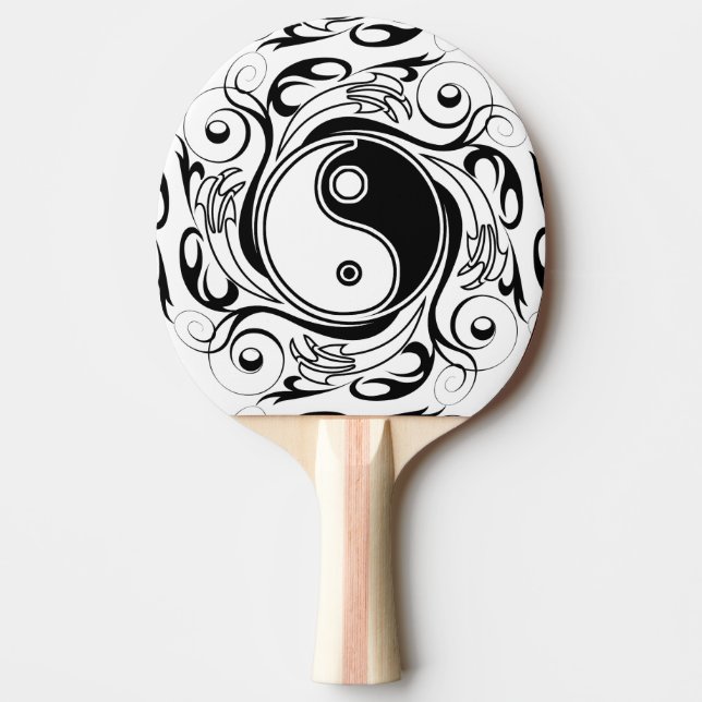Raquette De Ping Pong Symbole Yin et Yang Style tatouage noir et blanc (Devant)