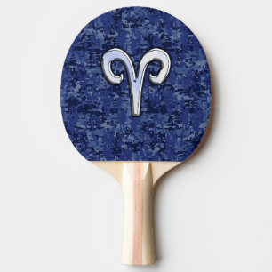 Raquette De Ping Pong Symbole Zodiac Aries sur Camo numérique bleu marin