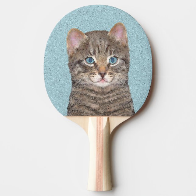 Raquette De Ping Pong Tabby Gris Peinture Chat - Cute Original Art Chat (Devant)