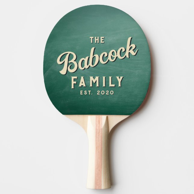 Raquette De Ping Pong Tableau Vert Rétro Nom de Famille & Année (Devant)