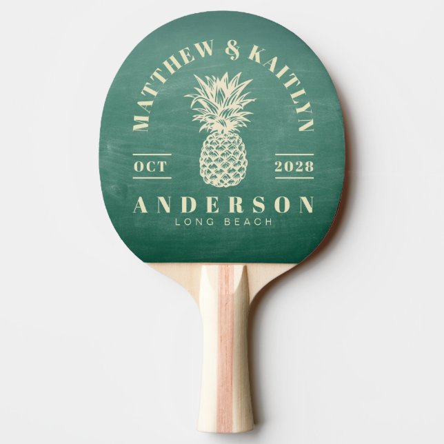 Raquette De Ping Pong Tableau Vert Tropical Mariage à l'Ananas (Dos)