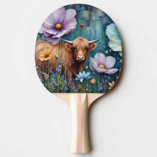 Raquette De Ping Pong Tapisserie florale de la jeune vache des Highlands