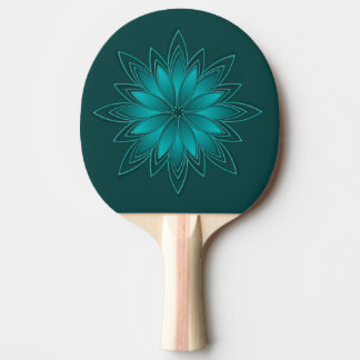 Raquette De Ping Pong Teal Leaf Mandala Design on Dark Cyan