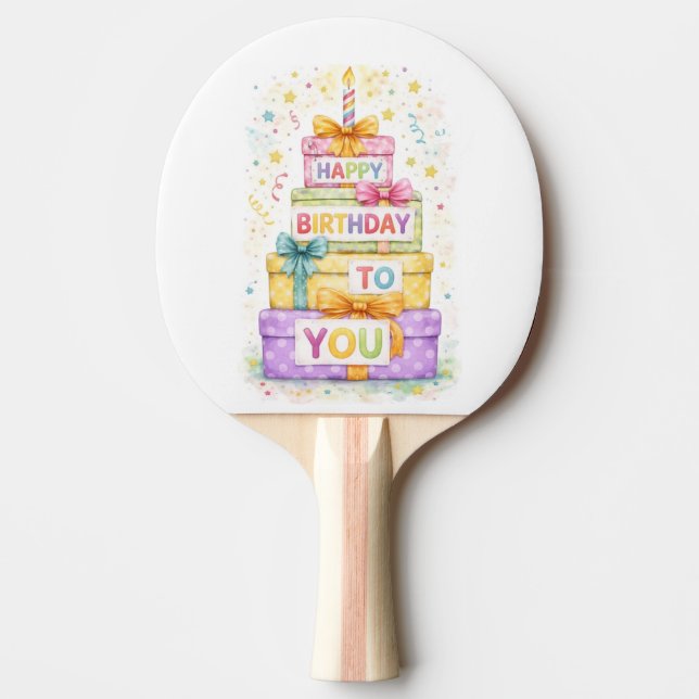 Raquette De Ping Pong Tennis de table joyeux anniversaire (Devant)