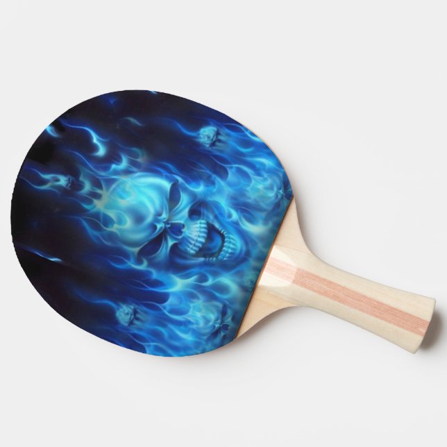 Raquette De Ping Pong tête bleue de crâne en flammes bleues (Côté)