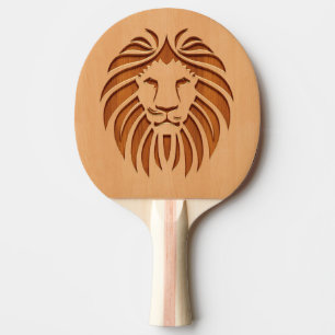 Raquette De Ping Pong Tête de lion gravée sur le bois
