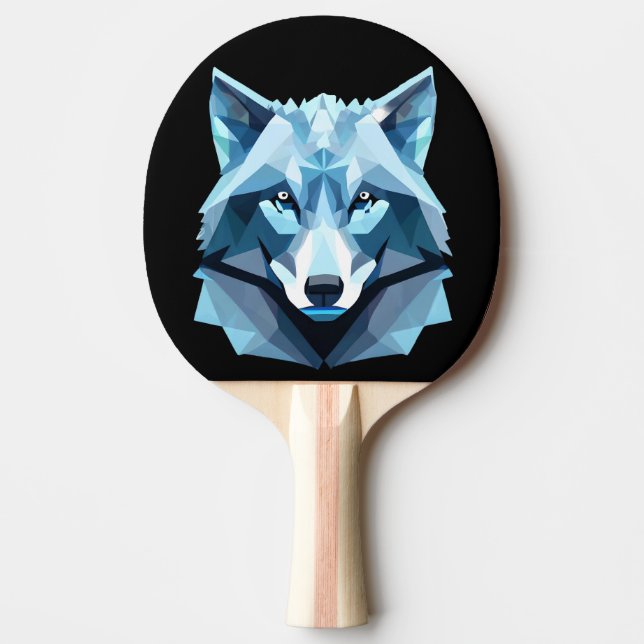 Raquette De Ping Pong Tête de loup géométrique bleue (Devant)