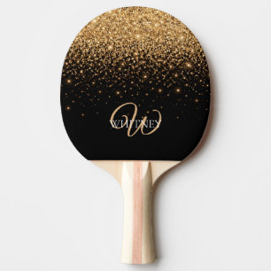 Raquette De Ping Pong Texture de luxe élégant avec paillettes dorées sci