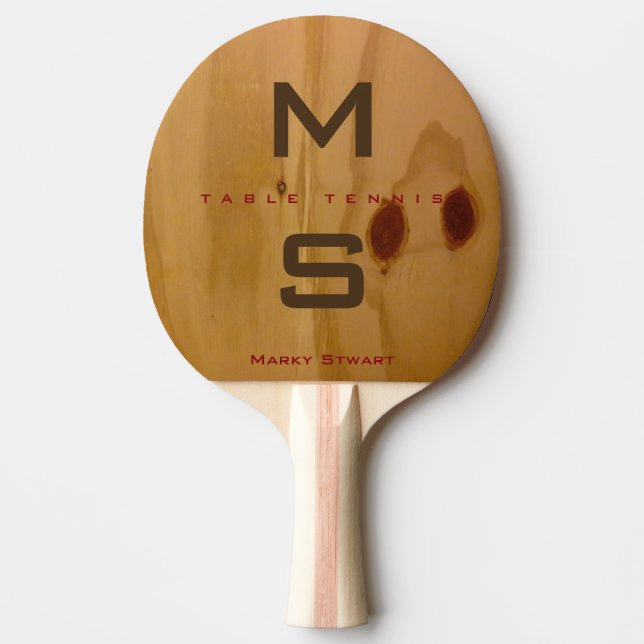 Raquette De Ping Pong texture en bois rustique / grains en bois avec nom (Devant)