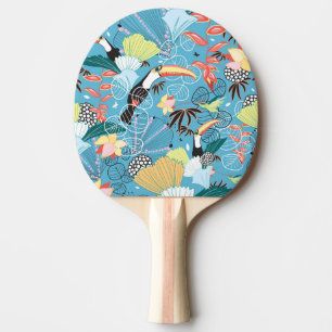Raquette De Ping Pong Texture tropicale avec des toucans et des colibris