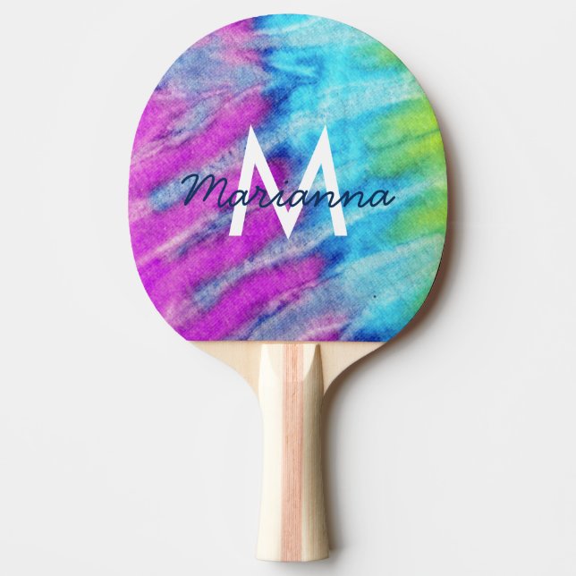 Raquette De Ping Pong Tie Dye Design Monogramme Retro (Devant)