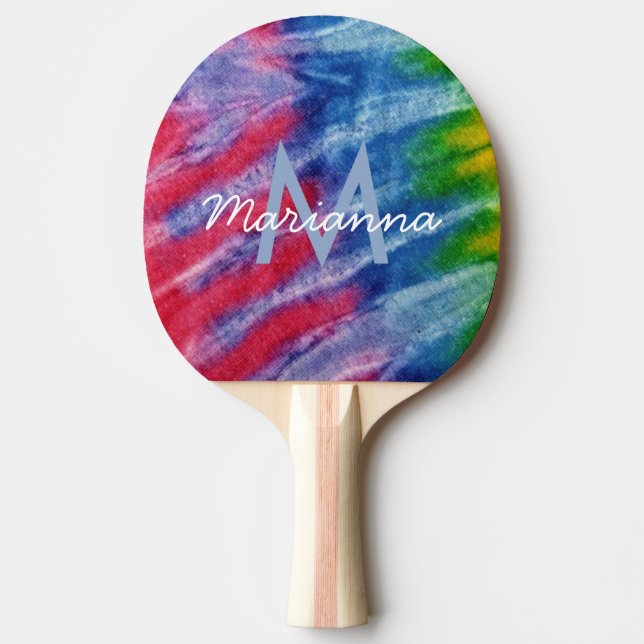 Raquette De Ping Pong Tie Dye Monogramme Nom Retro Hippie (Devant)