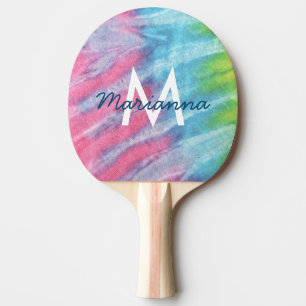 Raquette De Ping Pong Tie Dye Pink Nom Monogramme Retro Hippie