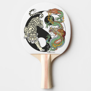 Raquette De Ping Pong Tigre blanc contre dragon vert au Yin yang