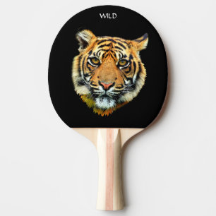 Raquette De Ping Pong Tigre sauvage face d'animal sur fond noir