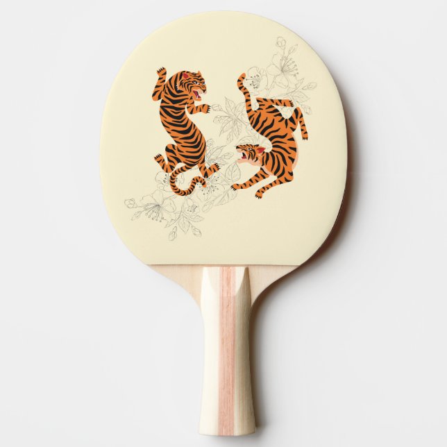 Raquette De Ping Pong Tigres En Fleurs De Cerisiers (Dos)
