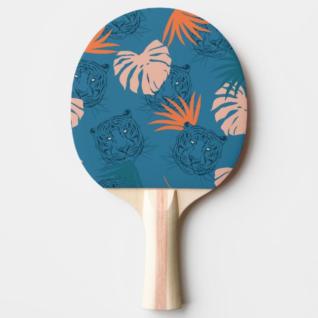 Raquette De Ping Pong Tigres tropicaux Feuilles Bleu profond (Devant)